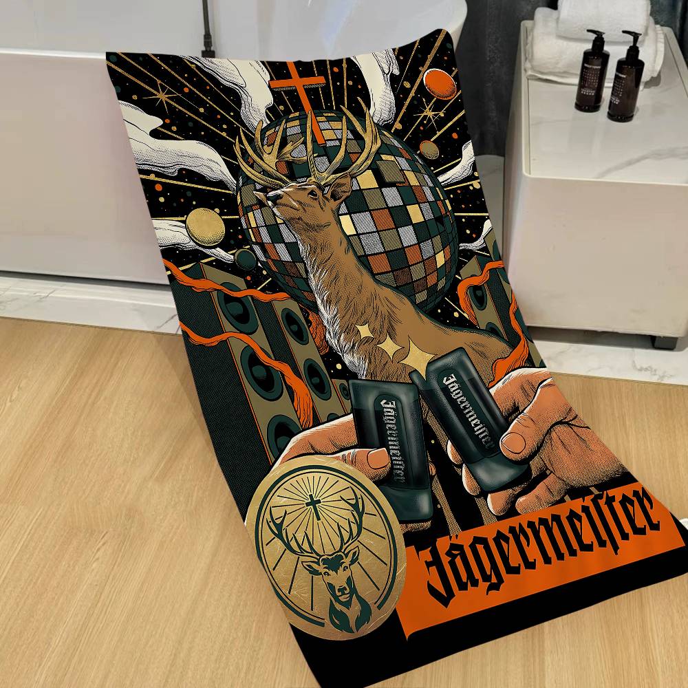J-Jagermeister Anime Microfiber Printed Beach Towel Mountain Climbing Yoga Beach Swimming Running Absorbent Soft Towel