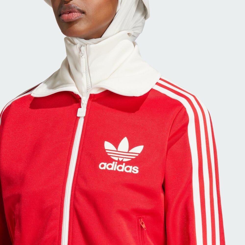 Adidas Originals Ksenia Schnaider Gestreifte Jacke mit Reißverschluss und langen Ärmeln Damenjacke Karmesinrot IW5669