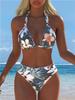 Women's European & American Style Printed Halter Bikini: Slimming, Tummy-Concealing, Two-Piece Beach Vacation Swimwear