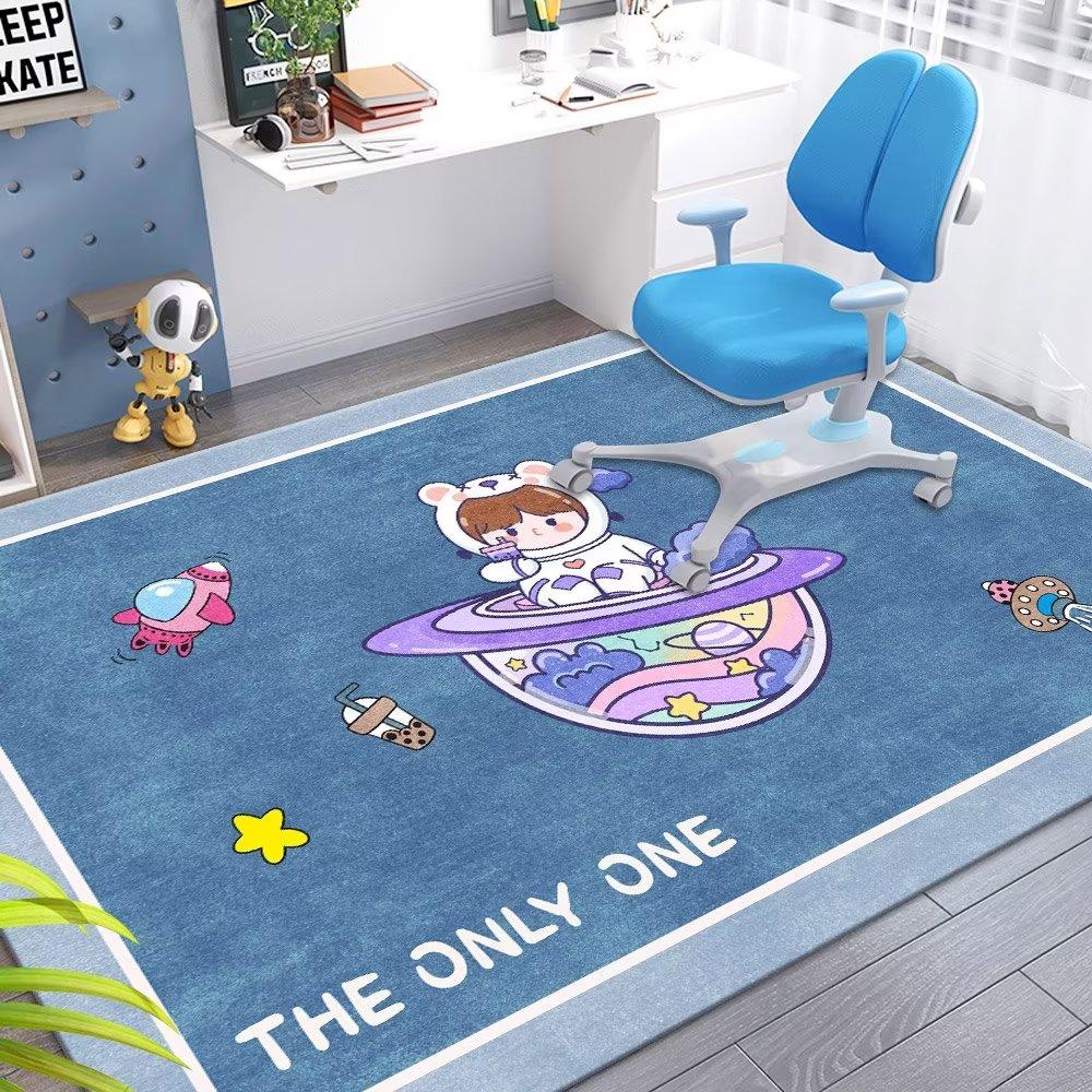 Soft Kids Cartoon Rug Spaceman Design Playroom Carpet Non Slip Floor Mat for Children Bedroom Living Room Nursery