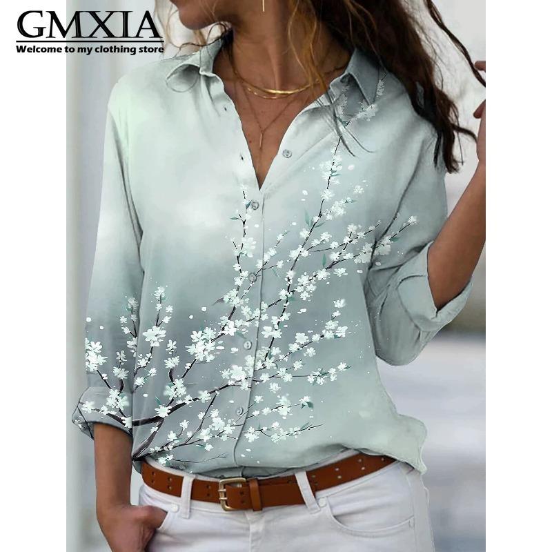 GMXIA 38 Color Women's Fashion Casual Long Sleeve POLO Neck Leisure Blouses & Shirts