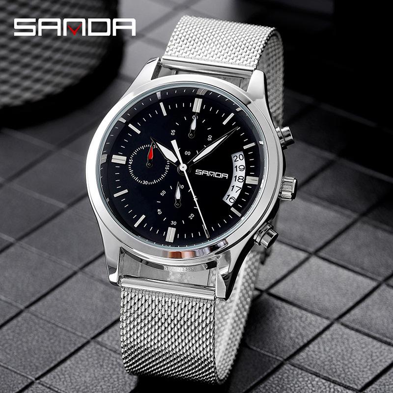 Sanda Men's Fashion Quartz Watch with Date, Three Hands, and Nail Scale