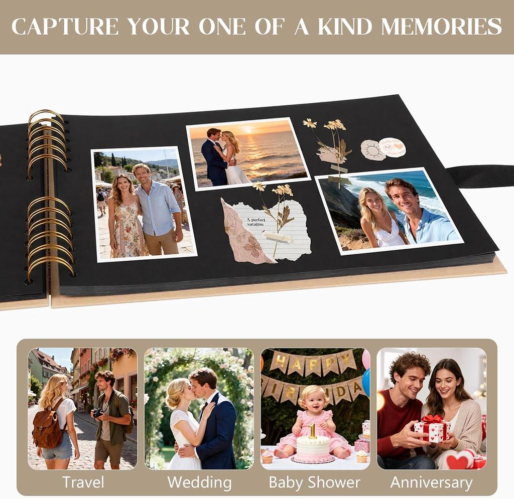 Blank Black/Brown Scrapbook Album – 40 Pages of 300g Acid-Free Cardstock for Modern Collage & Art Journals