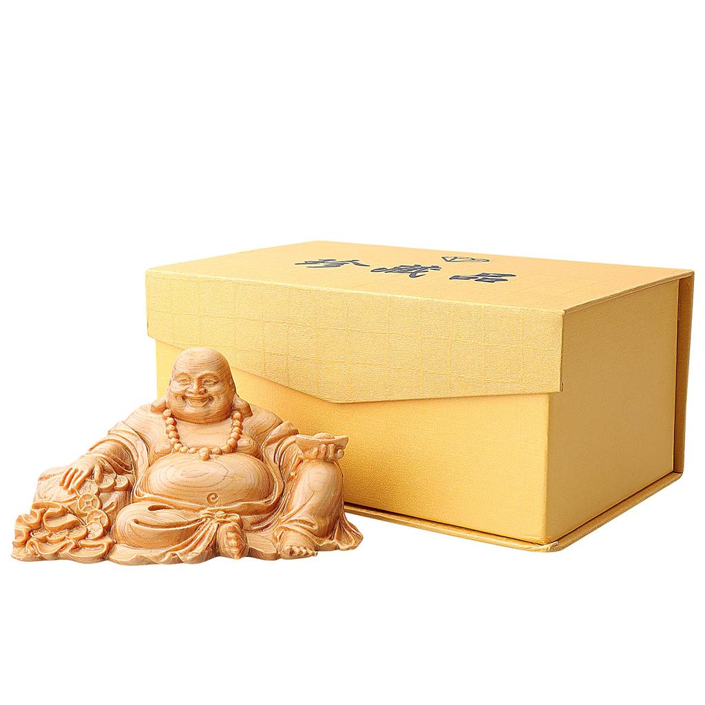 Lhyxuuk Hotei Feng Shui Maitreya Bodhisattva Buddha Holz Reichtum Gutes Wachstum Finanzielles Innenraum Ornament, Waren, Statue, Hoteis Lächeln, Schnitzerei,