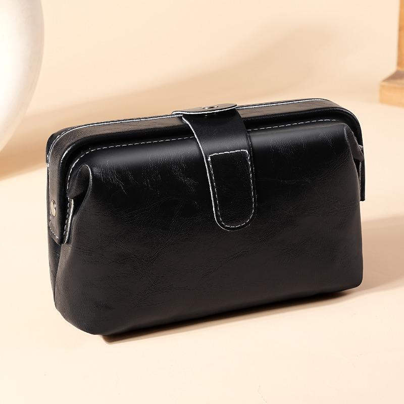 

Genuine Leather Makeup Bag Vintage Cosmetic Bag for Women Girl Button Coin Purse Large Capacity Makeup Case Waterproof чёрный