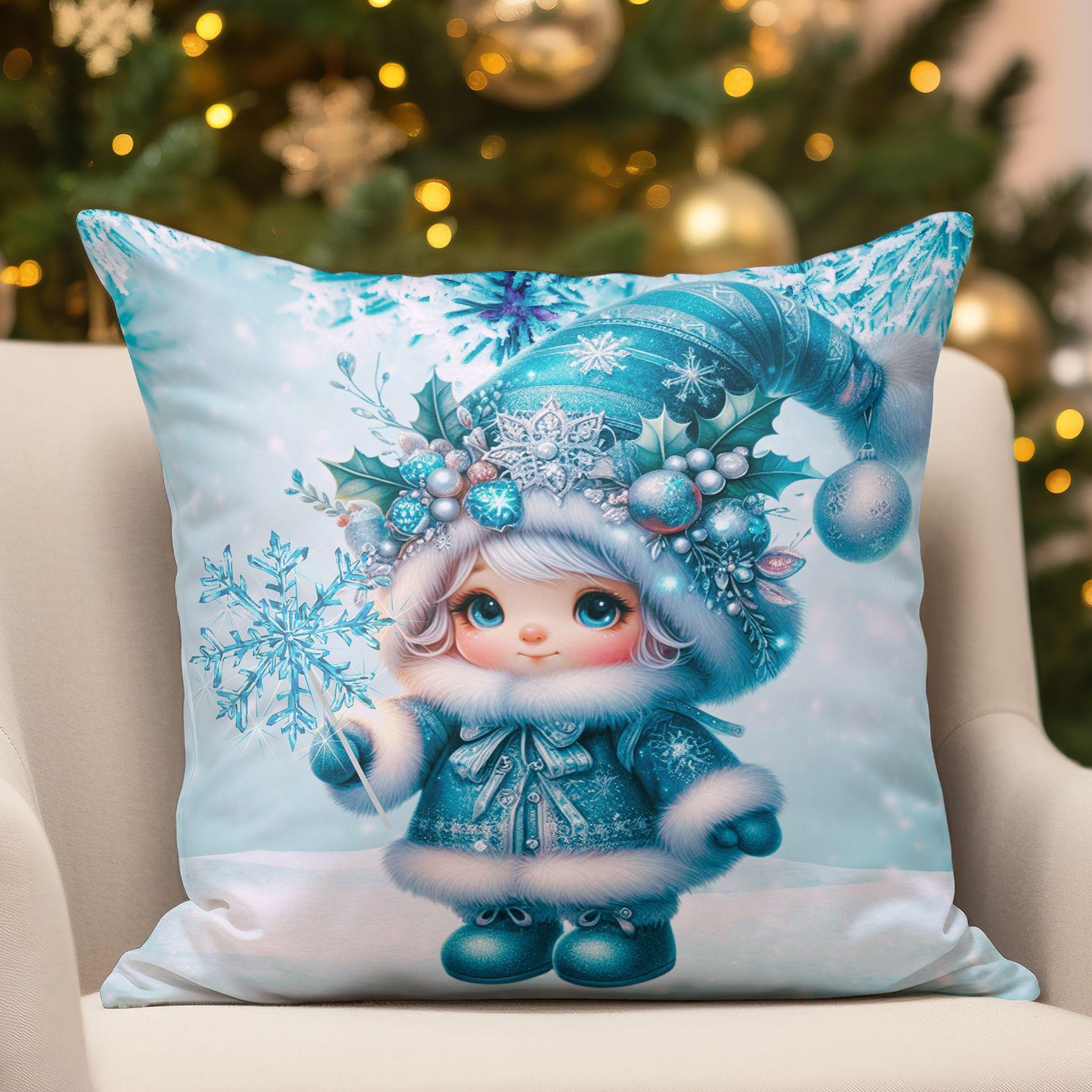 

New Christmas Pillow Cover Winter Blue Christmas Elf Print Home Sofa Cushion Pillow Cover 45 * 45Cm