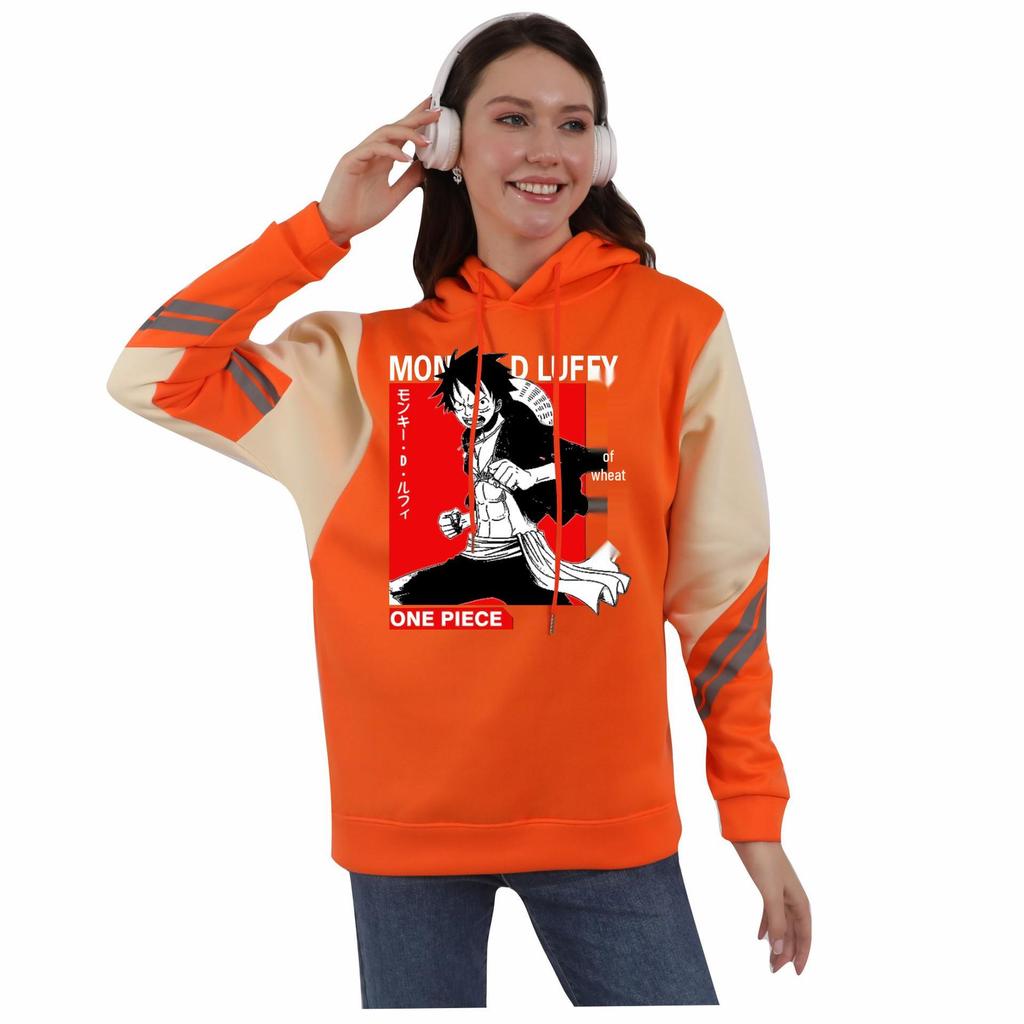 Unisex Pirate King Anime Color Block Patchwork Hoodie with Hood
