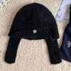 Winter Warm Knit Hat for Women Girl Button EarFlap Beanie Hat Outdoor Activity Scarf Cap Windproof Headwear Pullover Hat