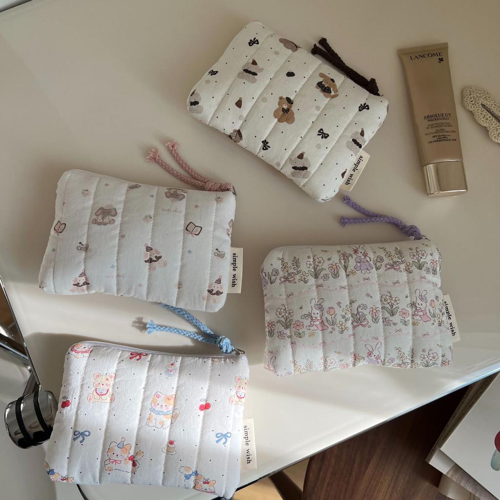 Plain strip quilted cartoon animal change bag card bag earphone lipstick storage bag