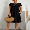 Women's Round Neck Sleeveless A-Line Mid Waist Elegant Midi Dress Summer Cotton Linen Splicing Dress