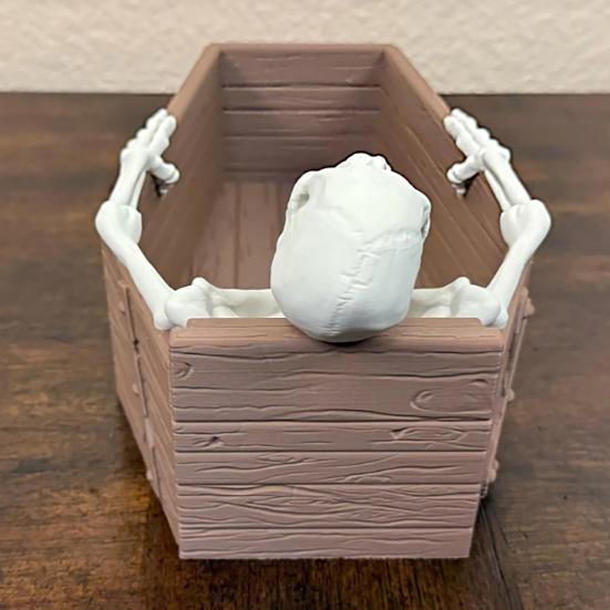 Gothic Halloween Candy Holder Casket Shape Candy Box with 3D Skeleton Figurine Spooky Desk Candy Bowl Small Serving Tray for Halloween Party Favors