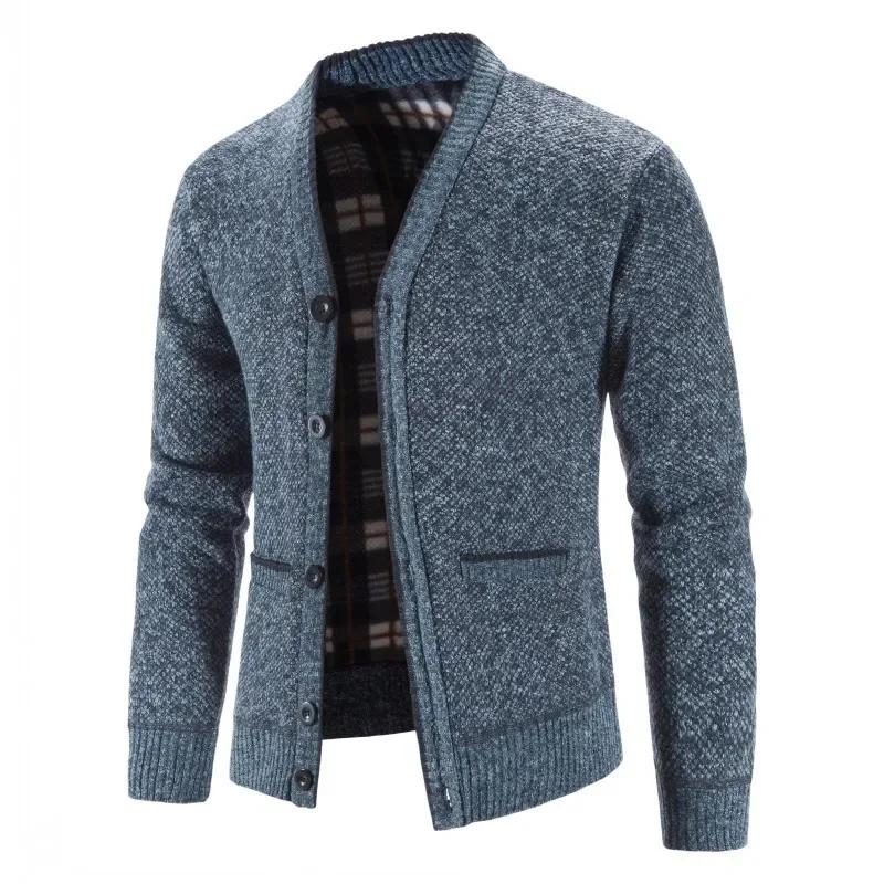 

Men Cardigan Knitted Sweatercoat 2026 Autumn Winter Fleece Warm Solid Casual Knit Cardigans Jacket Coat Fashion Men Clothing M синий
