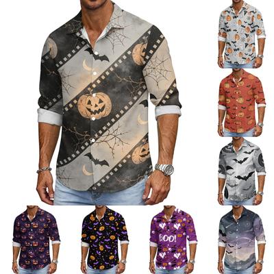 Men's Casual Long Sleeve Halloween Print Button Down Shirt Relaxed Fit Lightweight Breathable Fabric Comfortable Daily Wear