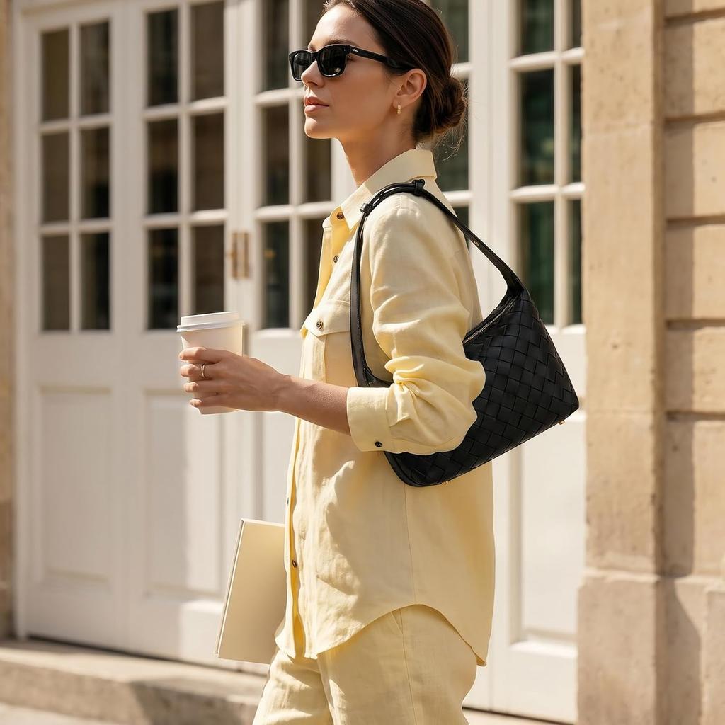 Woven Hobo Handbag for Women,Vintage Suede Leather Shoulder Bag with Adjustable Strap