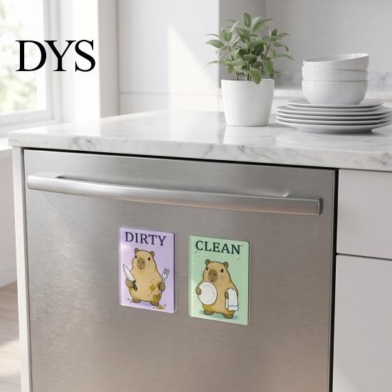 Heavy Duty Magnetic Sign Clean Dirty Dishwasher Magnet, Acrylic Cartoon Animal Sign, Reusable Magnet Double-Sided & for Kitchen Decoration