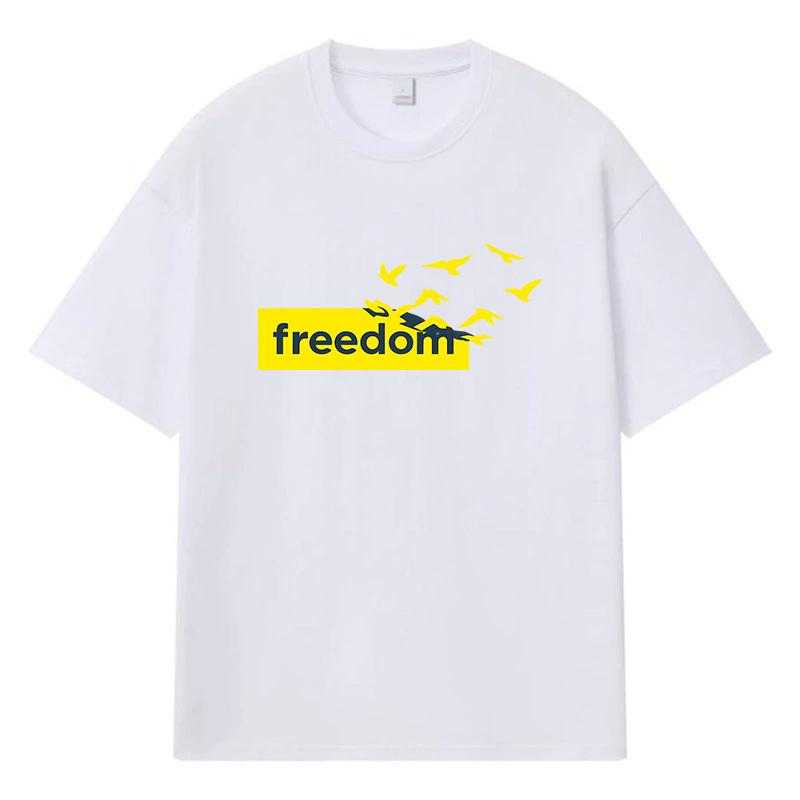 2026 Freedom Birds Printed Graphic Y2k Harajuku Streetwear 100% Cotton T Shirt Casual Oversized Summer Men T-shirt