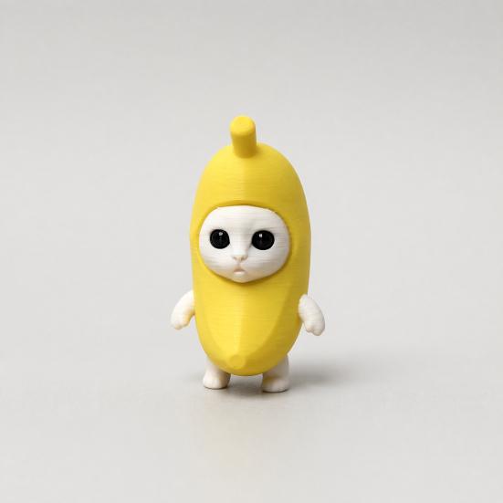 3D Printed Banana Cat Figurine, Banana Cat Collectible Statue, Creative Banana Shape Animal Sculpture Decorations for Home Office Desktop Bookshelf