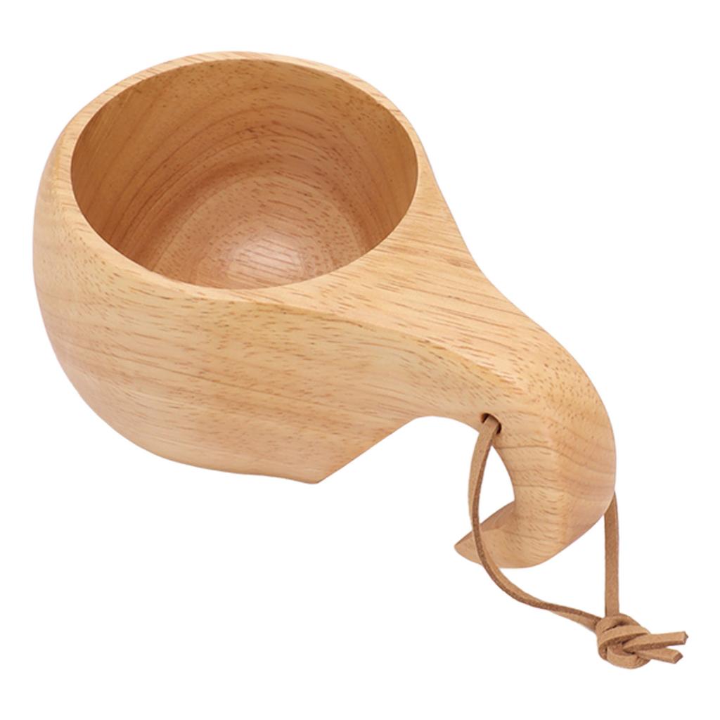 Wooden Camping Cup Nordic Style Hand Polished Portable Wooden Drinking Cup with Handle for Coffee Tea Milk
