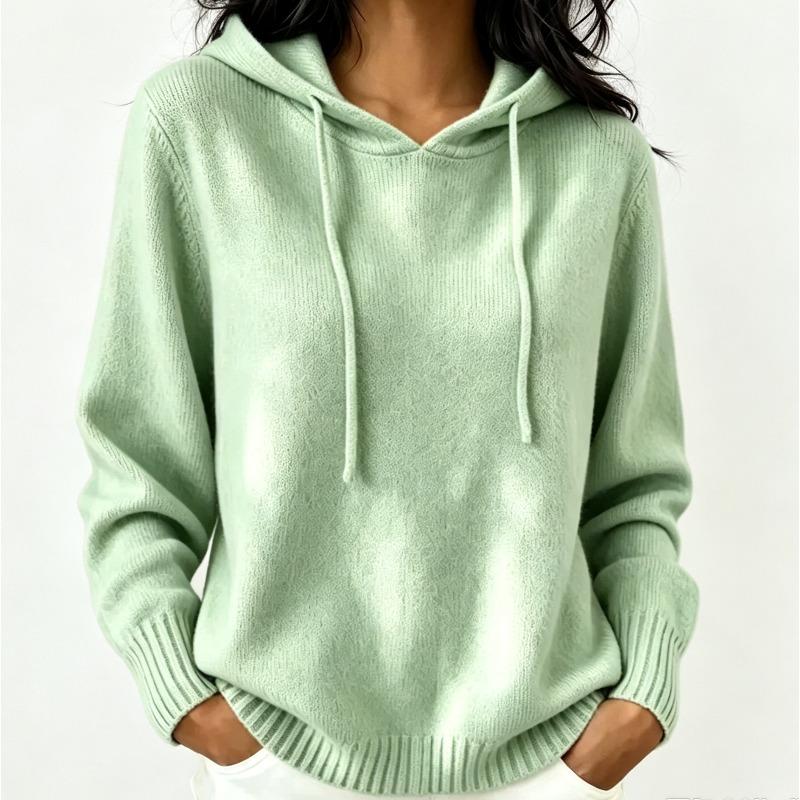 Hooded Knitted Hoodie Women's Autumn/Winter Hoodie Drawstring Pocket Sweater Women's Casual Solid Color Women