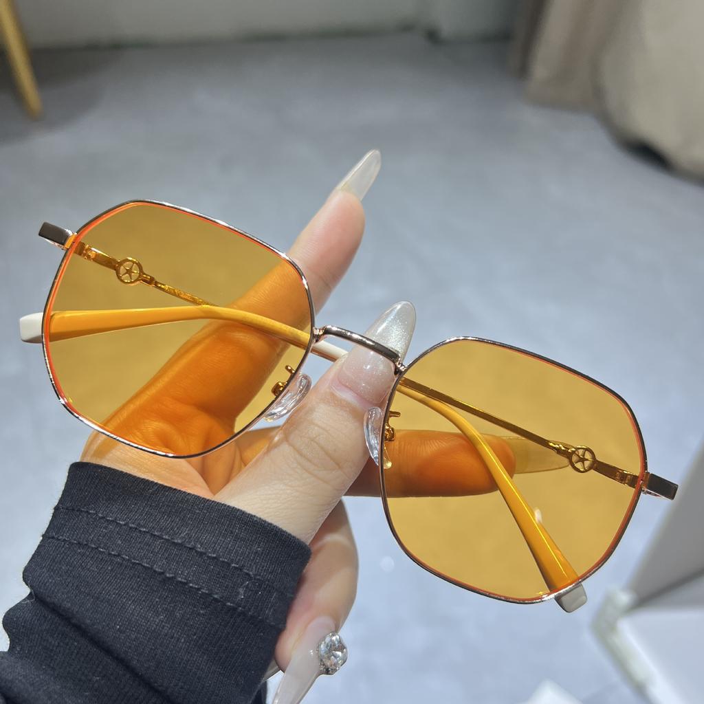 Sunglasses Women'S High-End Face Small Large Frame Polygonal Metal Glasses Men'S Sunglasses