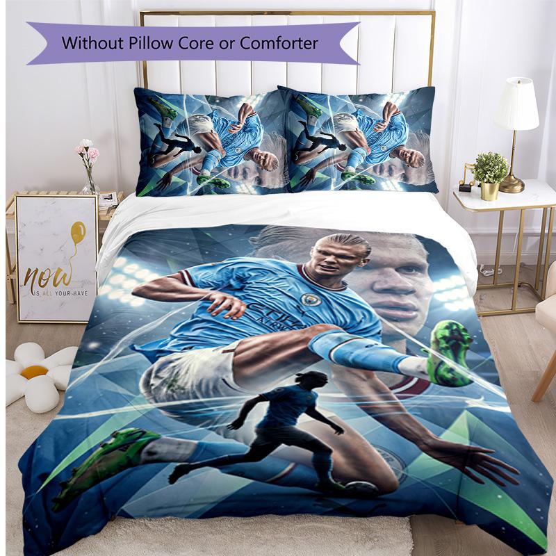 Set Biancheria da Letto 3 Pezzi Stampato Erling Haaland Traspirante Copripiumino con Federe Biancheria da Letto Decorativa per Camera da Letto Casa