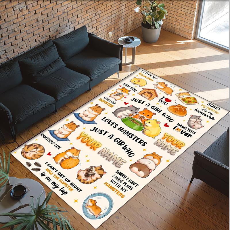 Hearts Theme Crystal Velvet Floor Rug Personalized Custom Name Text Warm Carpet Home Decoration