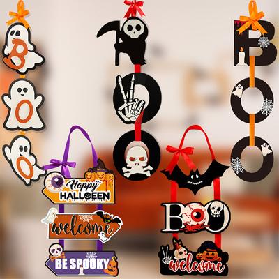 Dřevěná halloweenská dekorace Ghost Bat Letter House Sign Závěsná ozdoba pro vnitřní venkovní Halloween Festival Party Dekor