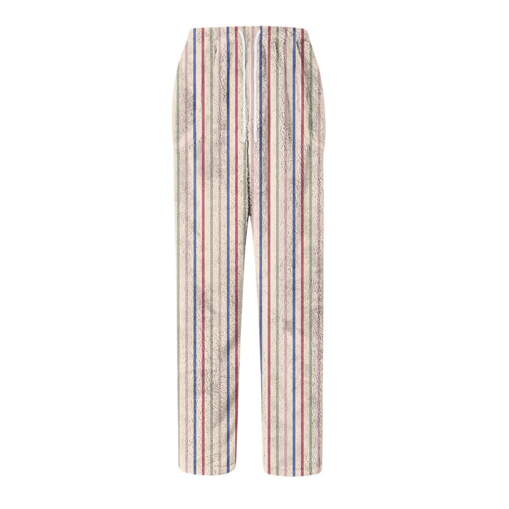 Pánské flanelové kalhoty s kapsami na stahovací šňůrku Domácí oblečení Spací kalhoty