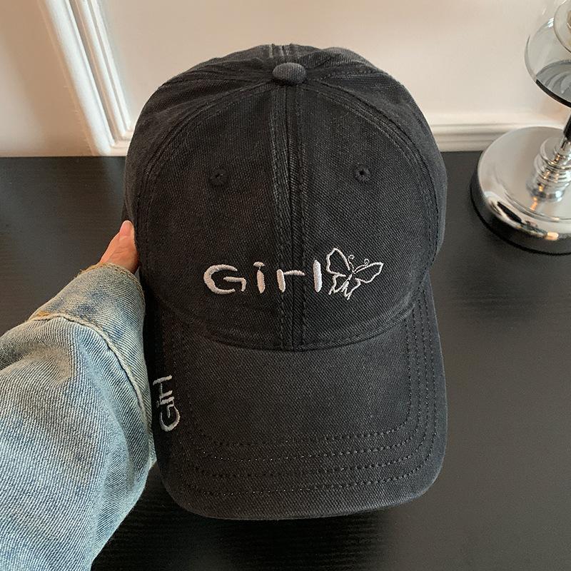 Embroidery Baseball Cap Women Washed Cotton Hat Kpop Casual Black