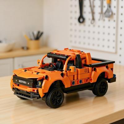 Technic Orange Pickup Truck Building Blocks, Rugged Off-Road Style, DIY Bricks Kit for Collectors