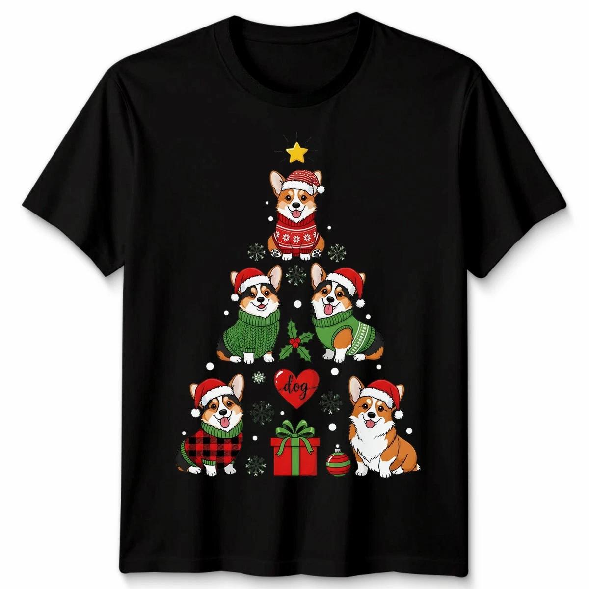 Corgi Dogs Christmas Tree Holidays Mens T-Shirt Womens Tee Graphic Unisex Tee XXL