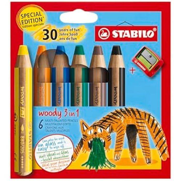 Crayon de couleur - STABILO - Woody 3in1 - Etui carton x 6 - Edition 30 ans - Multicolore