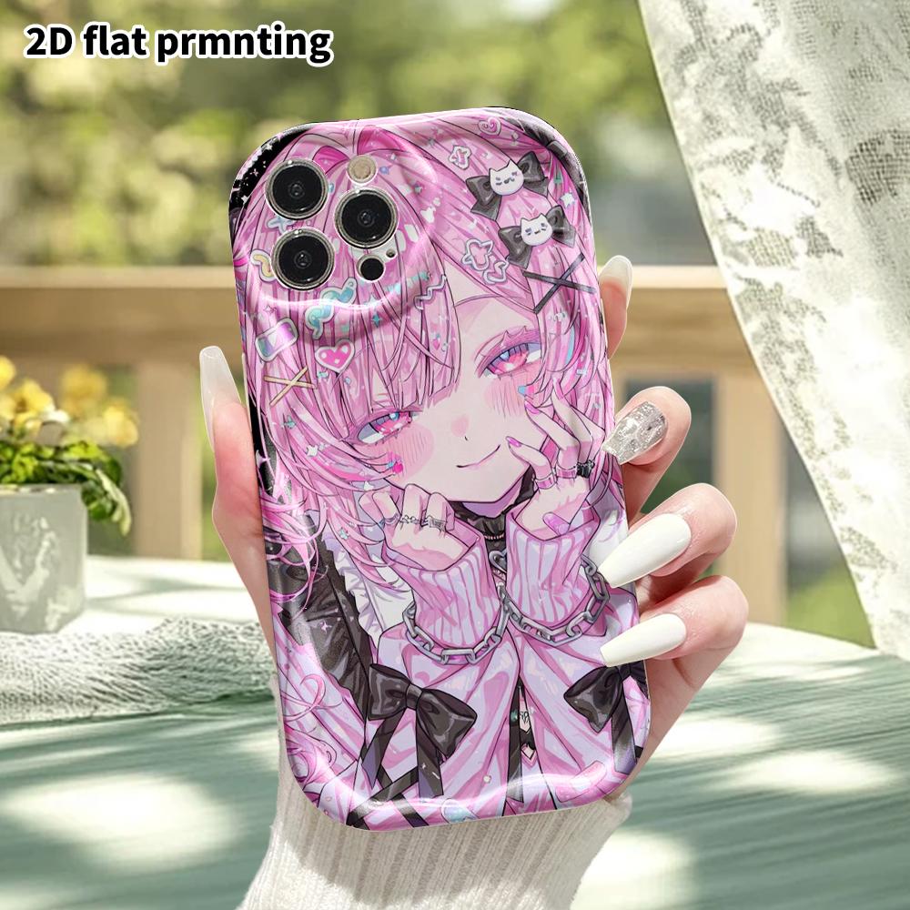 Phone Case: 2D Flat Design, Suitable for iPhone 18, 17, 16, 15, 14, 13, 12 Pro Protection, Phone Decoration, Sweet Cool Pink Hair, Halloween and Chris