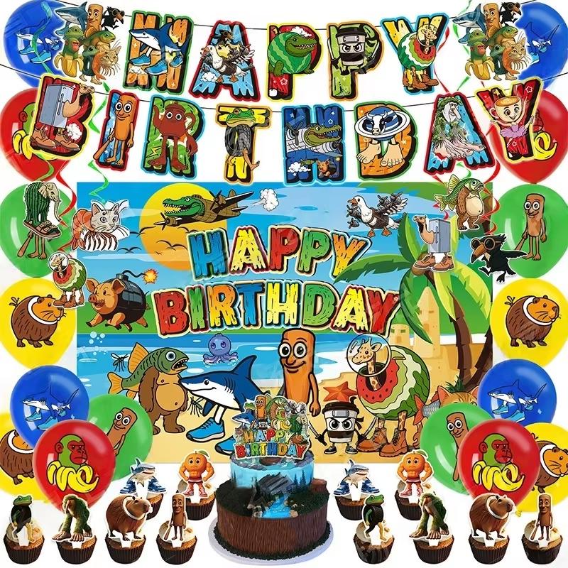 Italian Brainrot Birthday Party Decoration Tung Tung Sahur Tralalelo Tralala Tableware Balloon Cup Plate For Party Favor Supplie