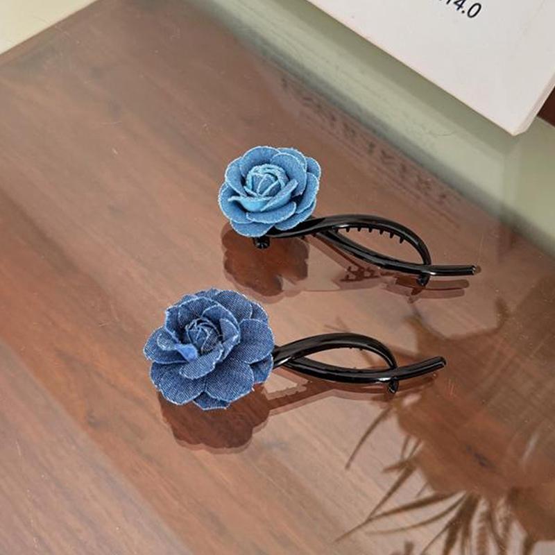 Modrá džínová květina horizontální klip sladká cool pokrývka hlavy twist klip gumová šňůrka dívčí klip knoflík vlasové doplňky
