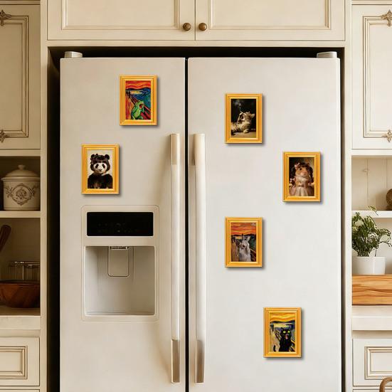 Animal Photo Frame Refrigerator Magnet 3D Wooden Vintage Frame Decorative Fridge Magnet Home Office Whiteboard Locker Decor