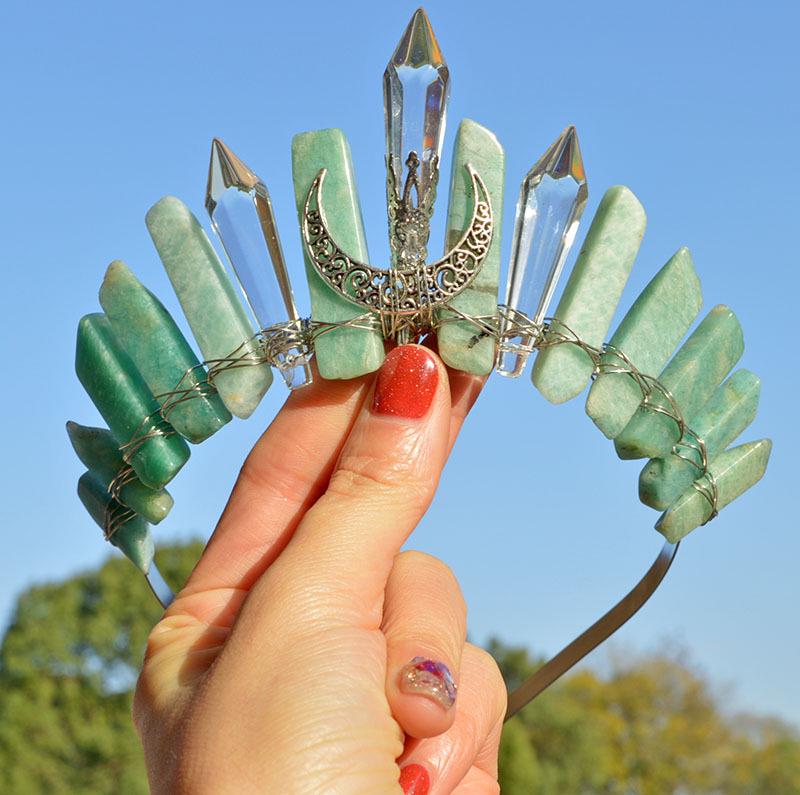 Halloween Natural Amethyst Aquamarine Agate Crystal Crown