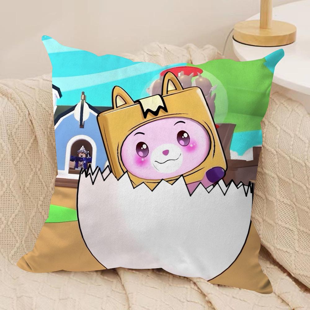 Cartoob LLankyBox Foxy Boxy Cute Cushion Cover Silky Short Plush Invisible Zipper Dustproof Sofa Pillow Case For Home Decor