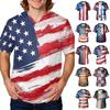 Men's Casual V Neck Medical Scrub Top with Large Pockets Short Sleeve Workwear Shirt Patchwork Flag Print Design