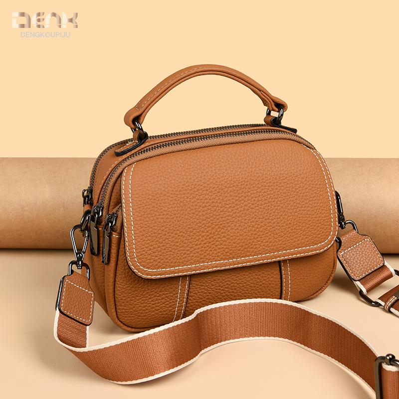 New shoulder leather women's bag versatile high-end feeling first layer cowhide portable messenger bag