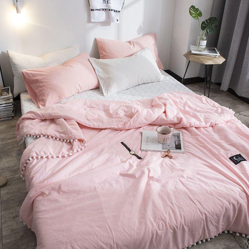 Summer Solid Color Bubble Gauze Washed Summer Quilt Home Single/Double Stylish Simple Skin-Friendly Cooling Air-Condition Thin Comforter
