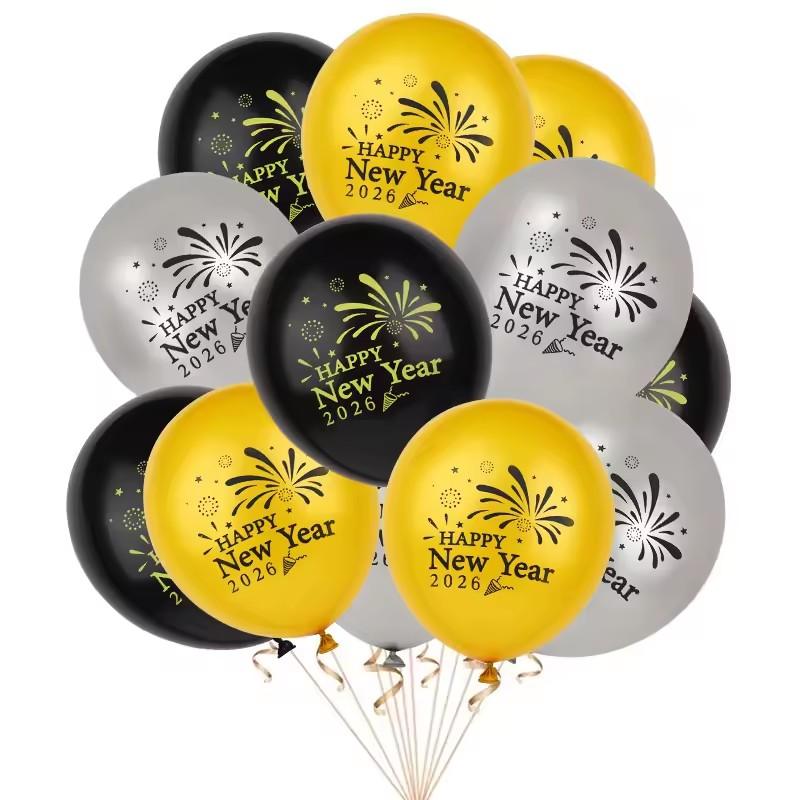 Golden Black 2026 Happy New Year Balloons, New Year Eve Party Decoration Supplies, Suitable for Festive Gatherings