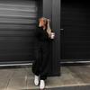 Europe, America, autumn and winter new home suit solid color round neck pullover long sleeve two-piece set casual pajamas can be worn outside