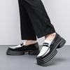 Fashion Thick Soled Men's Loafers Fashion Color Blocking Design Style Daily Outdoor Trendy Party Street Leather Shoes Youth Black -45