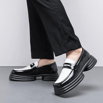 Fashion Thick Soled Men's Loafers Fashion Color Blocking Design Style Daily Outdoor Trendy Party Street Leather Shoes Youth Black -45