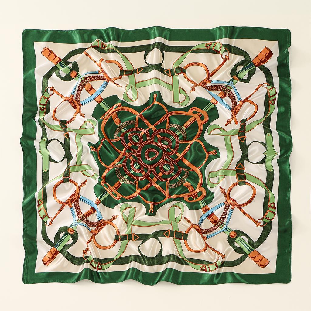 90*90CMSatin Square Scarf Women Muslim Hijab Elegant Print Silk Neckerchief Shawl Wraps Headband Handle Hair Accessories Bandana