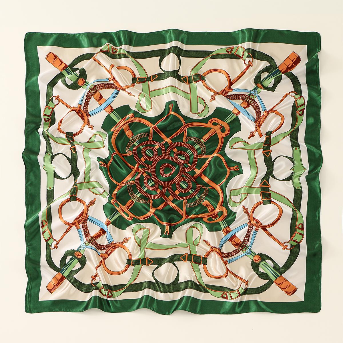 

90*90CMSatin Square Scarf Women Muslim Hijab Elegant Print Silk Neckerchief Shawl Wraps Headband Handle Hair Accessories Bandana