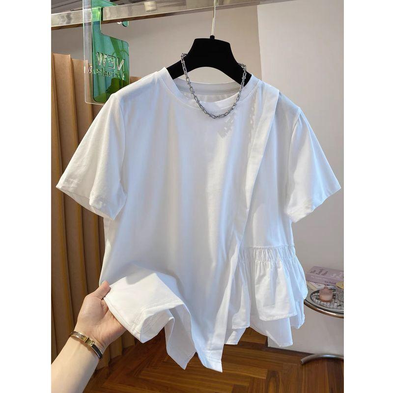 Fat Sister Plus Size 150.00kg Stylish Niche Style Short-Sleeved T-shirt Female Summer Loose Unique Chic Belly-Covering Coat