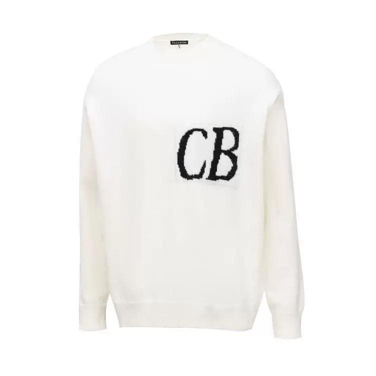 Trendy Unisex CB Logo Jacquard Knit Pullover Sweater