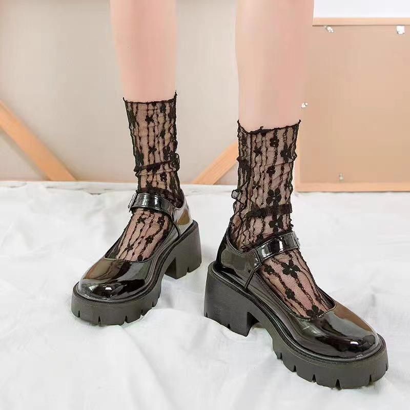 Women Sexy Lace Flower Fashion Ultra-thin Transparent Hollow Out Mesh Socks Summer Japan Style Harajuku Long Socks